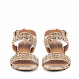 Albina Eyelet Embellished Platin Leather Block Heels