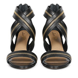 Saint Delilah Zip Decor Criss Cross Black Leather Stilettos