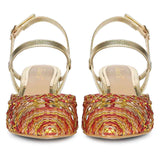 Saint Cianna Orange Multi Hand-Woven Leather Block Heels