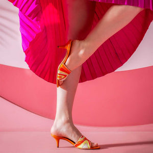 Rina Orange Hand Embroidered Leather Stilettos