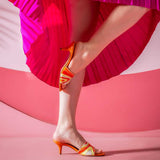 Rina Orange Hand Embroidered Leather Stilettos
