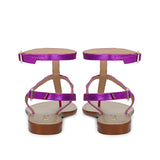 Saint Irene Hot Pink Leather Metal Studded Flat Sandals