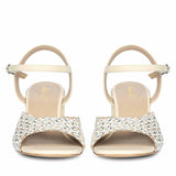 Saint Athena Off White-Silver Hand Woven Leather Heels