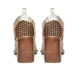 Saint Bella Gold Woven Leather Block Heels: Elegant and chic heels with intricate woven leather design