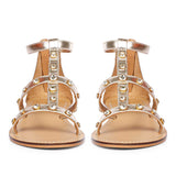Saint Dion Crystal Stone Studded Platin Leather Sandals