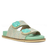 Saint Oren Turquoise Stone Jeweled Raffia Leather Sandals