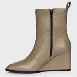Saint Novara Folded Stone Leather Wedge Ankle Boots