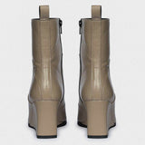 Saint Novara Folded Stone Leather Wedge Ankle Boots