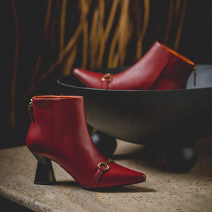 Saint Ashley Rust Leather Gold Horsebit Décor Back Zip Boots