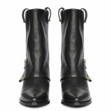 Saint Malone Fold Over Black Leather Mid Calf Boots