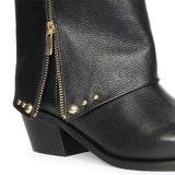 Saint Malone Fold Over Black Leather Mid Calf Boots