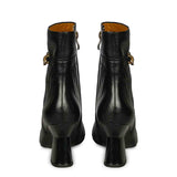 Saint Madelyn Black Leather Chain Decor Pointed Toe Ankle Boots
