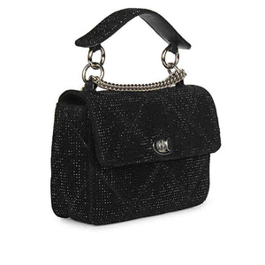 Alayna Black Leather Crystal Shoulder Bags With Detachable Handel