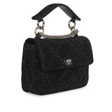 Alayna Black Leather Crystal Shoulder Bags With Detachable Handel