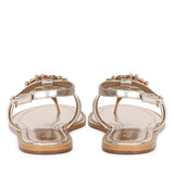 Saint Jenna Silver Stone Adorned Gold Leather Flat Sandals