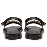 Saint Bellini Gold Chain Decor Black Leather Sandals