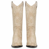Saint Elodie's signature stitched ivory leather cowboy boots