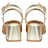 Saint Cianna Orange Multi Hand-Woven Leather Block Heels