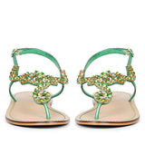 Saint Kaia Gold Stone  Metallic Green Leather Sandals