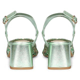 Saint Cianna Green Multi Hand-Woven Leather Block Heels