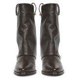 Saint Malone Fold Over Brown Leather Mid Calf Boots