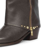 Saint Malone Fold Over Brown Leather Mid Calf Boots