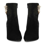 Saint Amoura Triangular Crystal Black Velvet Ankle Boots