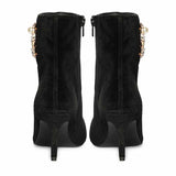 Saint Amoura Triangular Crystal Black Velvet Ankle Boots
