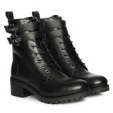 Saint Lucero Buckle Decor Black Leather High Ankle Boots