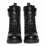 Saint Lucero Buckle Decor Black Leather High Ankle Boots