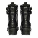 Saint Lucero Buckle Decor Black Leather High Ankle Boots