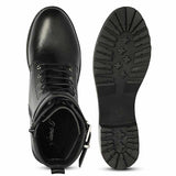 Saint Lucero Buckle Decor Black Leather High Ankle Boots