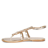 Saint Jenna Silver Stone Adorned Gold Leather Flat Sandals