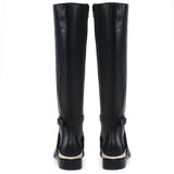 Saint Damaris Black Leather Buckle Decor Knee High Boots