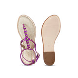 Saint Irene Hot Pink Leather Metal Studded Flat Sandals