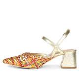 Saint Cianna Orange Multi Hand-Woven Leather Block Heels