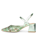Saint Cianna Green Multi Hand-Woven Leather Block Heels