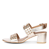 Albina Eyelet Embellished Platin Leather Block Heels