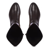 Saint Damaris Dark Brown Leather Buckle Decor Knee High Boots