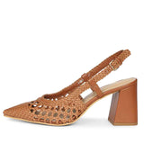 Saint Fabienne Hand Woven Tan Leather Block Heels