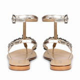 Saint Zuri Black Stone Embellished Platin Leather Flat Sandals