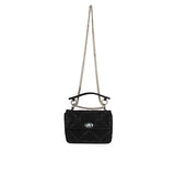 Alayna Black Leather Crystal Shoulder Bags With Detachable Handel