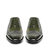 Saint Vincenzo Olive Leather Square Toe Lace Up Décor Shoes