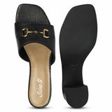 Saint Blair Black Croc-embossed Leather Block Heels