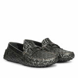Saint Aurora Gunmetal Black Handwoven Leather Horsebit Loafers