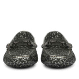 Saint Aurora Gunmetal Black Handwoven Leather Horsebit Loafers