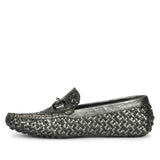 Saint Aurora Gunmetal Black Handwoven Leather Horsebit Loafers