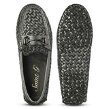 Saint Aurora Gunmetal Black Handwoven Leather Horsebit Loafers