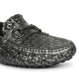 Saint Aurora Gunmetal Black Handwoven Leather Horsebit Loafers