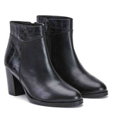 Saint Alexa Black Croco Embossed Leather Ankle Boots - SaintG India